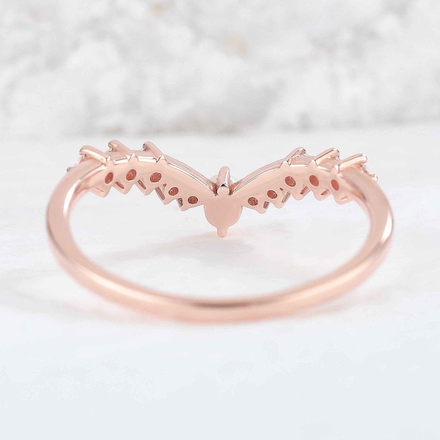 Chevron Round Pearl Moissanite Silver Stacking Ring