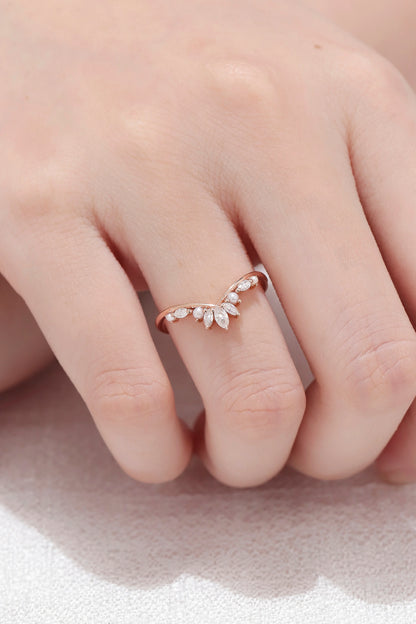 Chevron Marquise Cut Moissanite 14k Rose Gold Stacking Ring