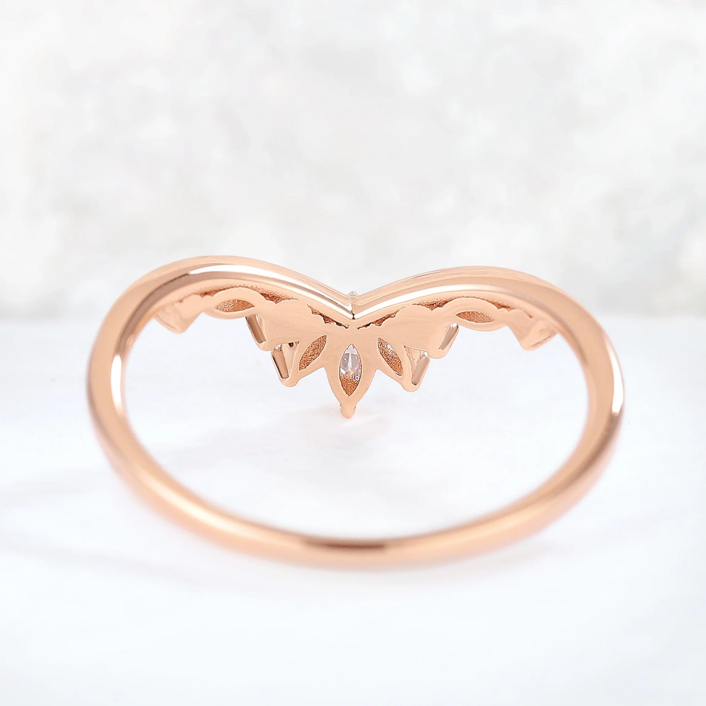 Chevron Marquise Cut Moissanite 14k Rose Gold Stacking Ring