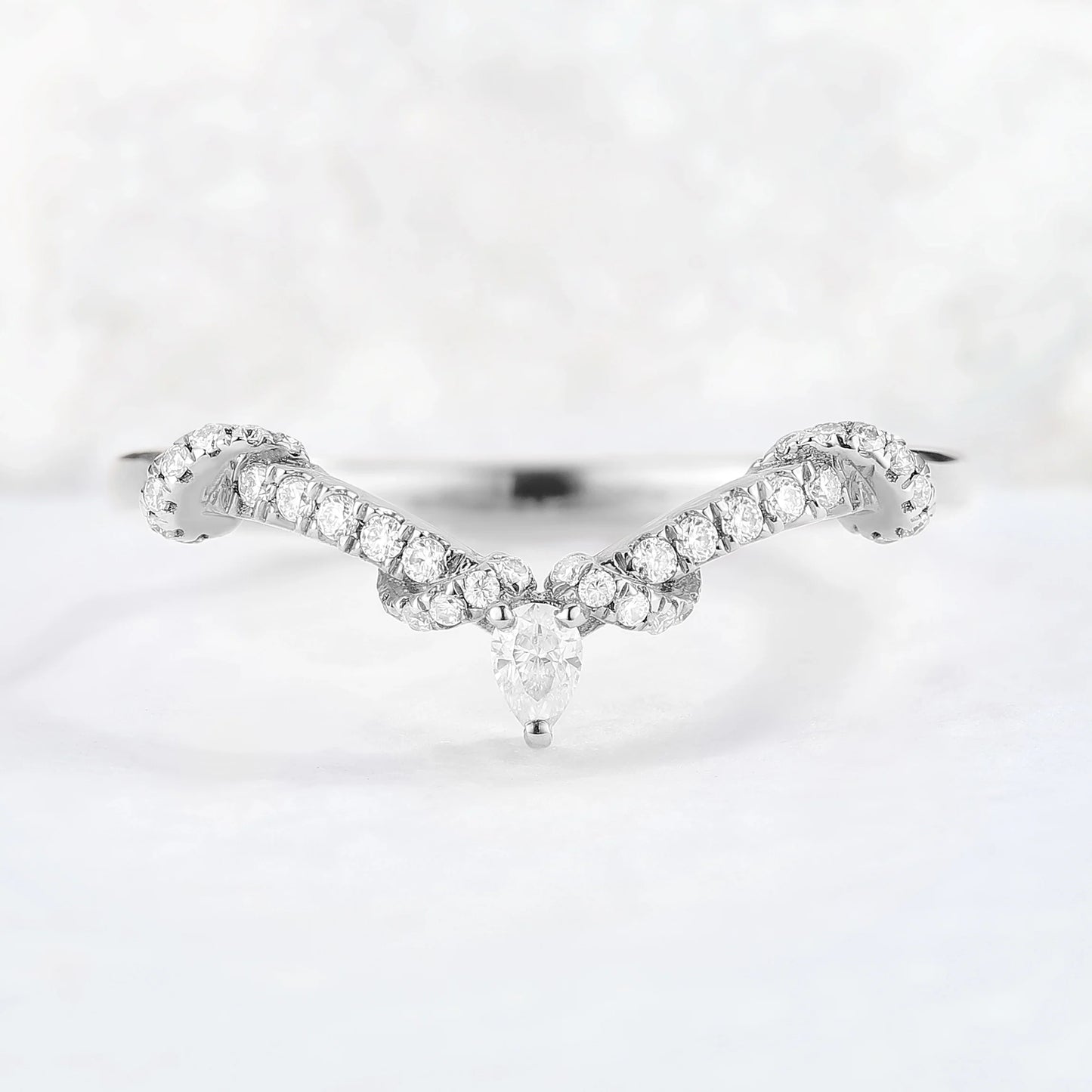 Chevron Marquise Moissanite Rose Gold Stacking Ring