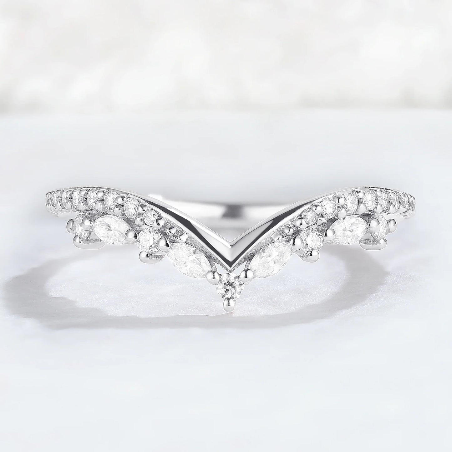 Chevron Moissanite 10k Rose Gold Stacking Ring