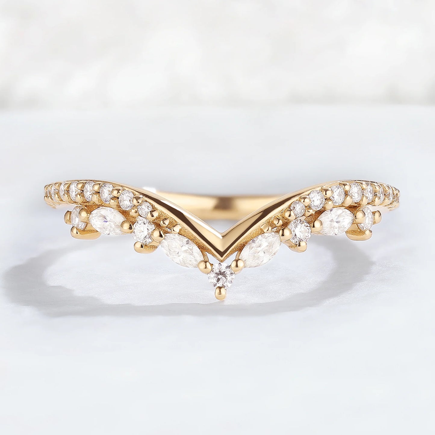 Chevron Moissanite 10k Rose Gold Stacking Ring