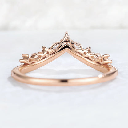 Chevron Moissanite 10k Rose Gold Stacking Ring