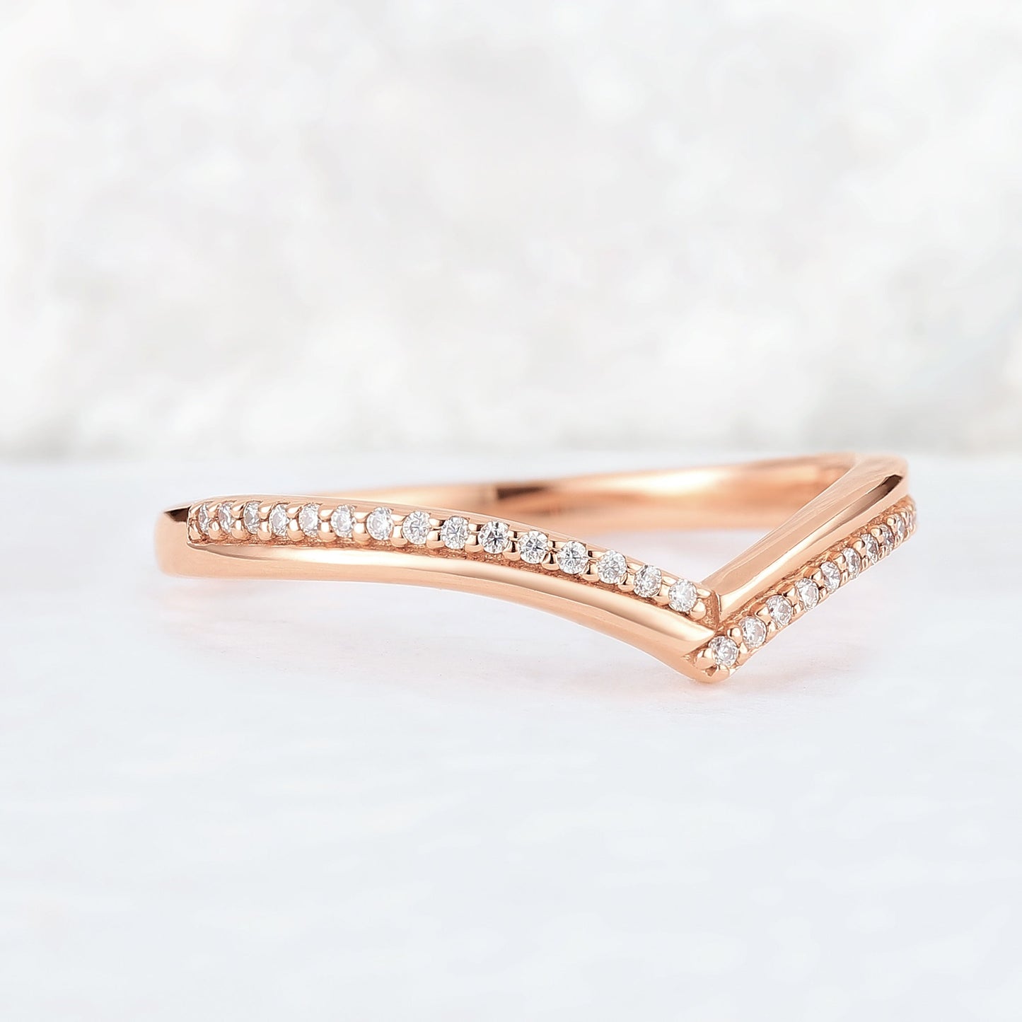 Chevron Moissanite 14k Rose Gold Stacking Ring