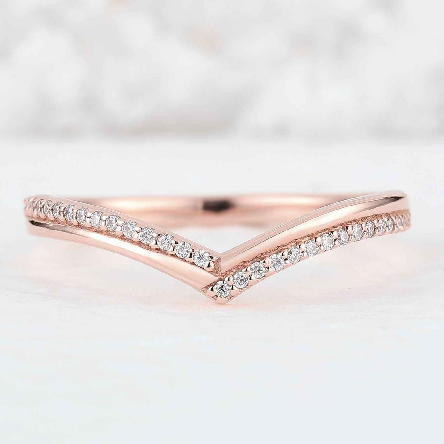 Classic Chevron Round Moissanite Silver Stacking Ring