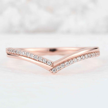 Classic Chevron Round Moissanite Silver Stacking Ring