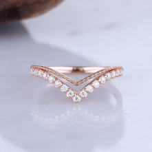 Classic V-Curved Round Moissanite 14k Solid Gold Stacking Ring