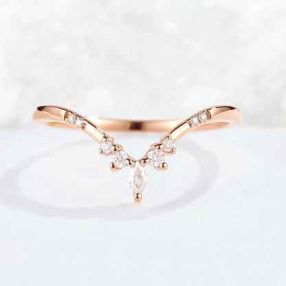 Chevron Moissanite Rose Gold Stacking Ring