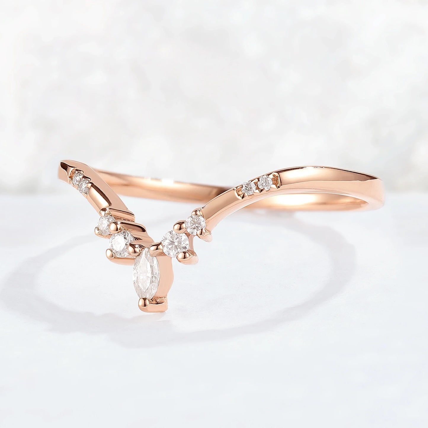 Chevron Moissanite Rose Gold Stacking Ring