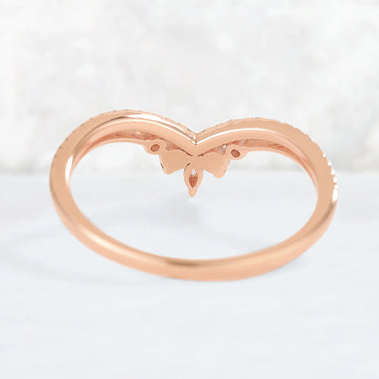 Chevron Moissanite and Pearl 10k Rose Gold Stacking Ring