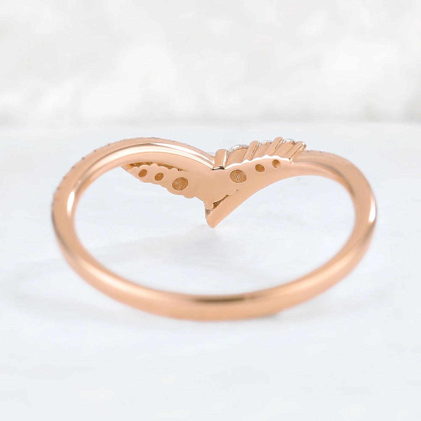 Chevron Moissanite and Pearl 14k Rose Gold Stacking Ring
