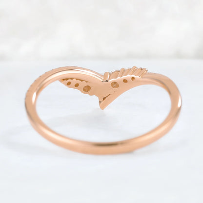 Chevron Moissanite and Pearl 14k Rose Gold Stacking Ring