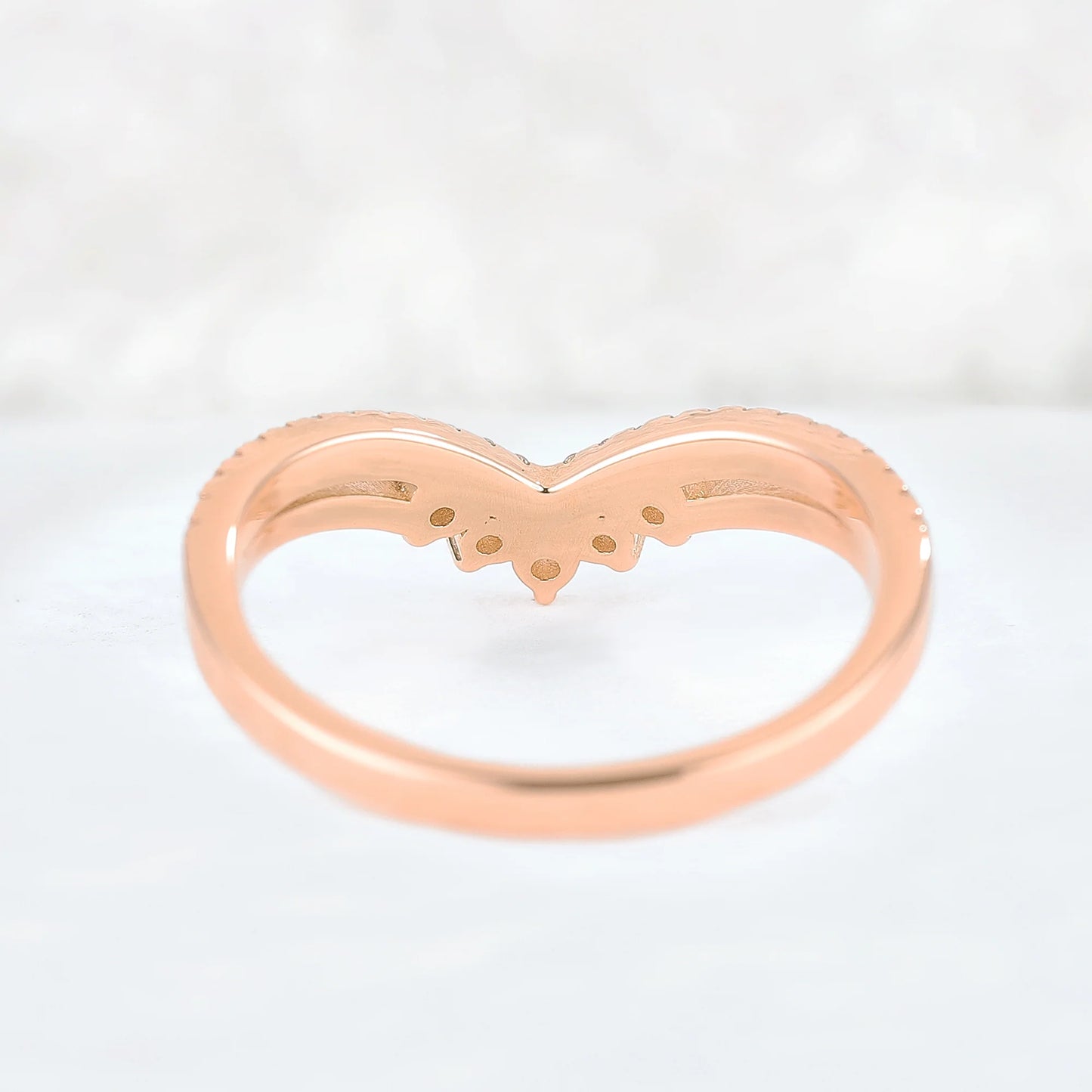 Chevron Round Cut Moissanite Beaded Edge Stacking Ring