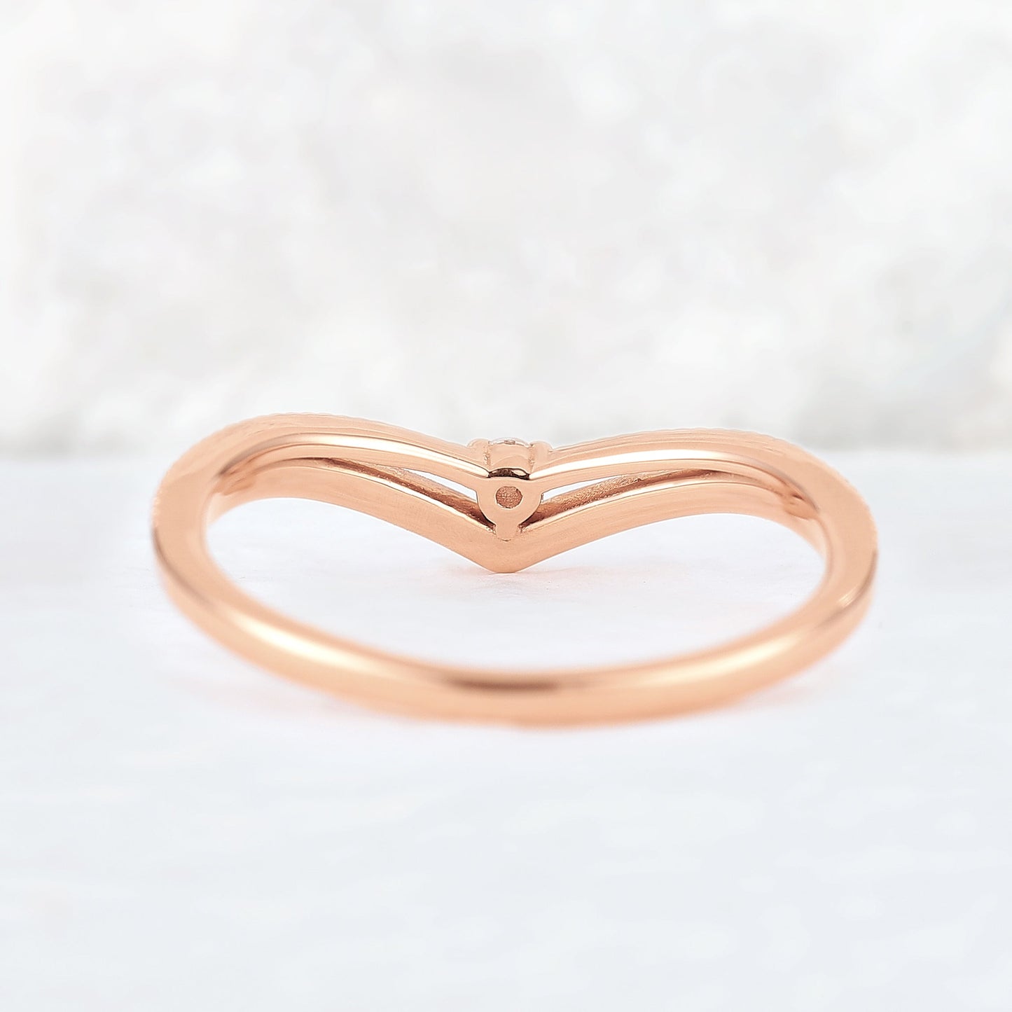 Chevron Round Moissanite 14k Rose Gold Stacking Ring