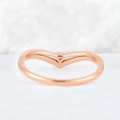 Chevron Round Moissanite 14k Rose Gold Stacking Ring