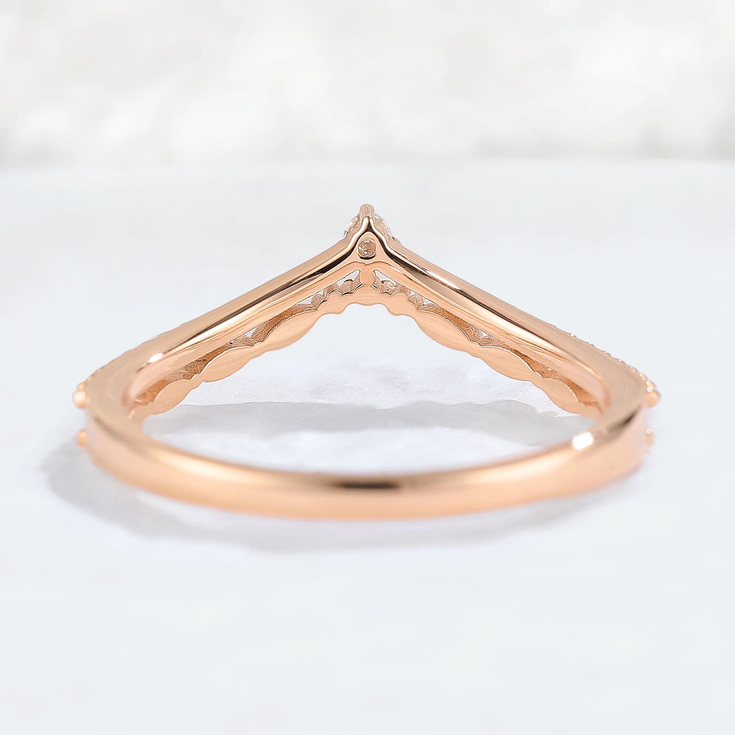 Chevron Round Moissanite Double Milgrain Wedding Ring