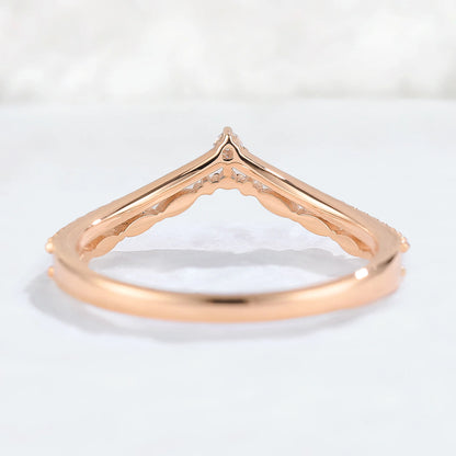 Chevron Round Moissanite Double Milgrain Wedding Ring