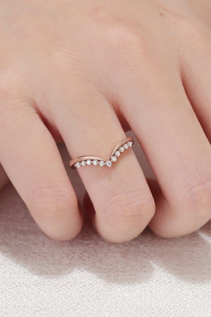 Classic Curve Round Moissanite 14k Rose Gold Stacking Ring