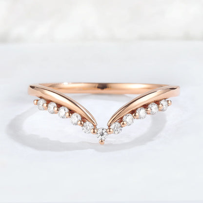 Classic Curve Round Moissanite 14k Rose Gold Stacking Ring