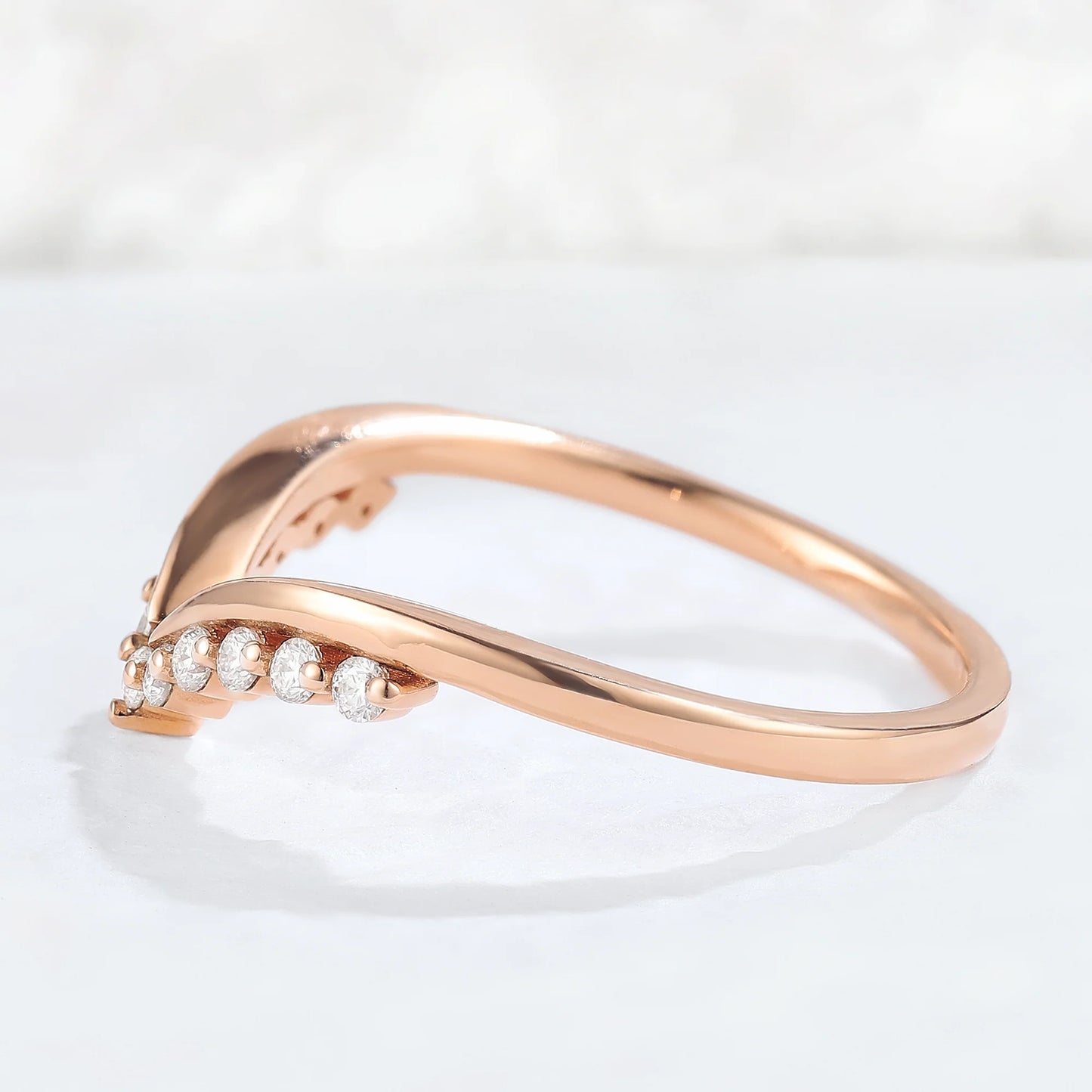Classic Curve Round Moissanite 14k Rose Gold Stacking Ring