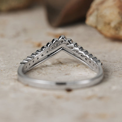Classic V-Curved Round Moissanite Stacking Ring Sterling Silver