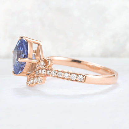 Cluster Asscher Cut  Cornflower Sapphire Gemstone Ring