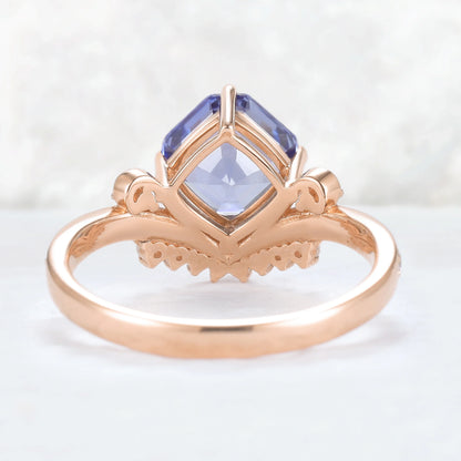 Cluster Asscher Cut  Cornflower Sapphire Gemstone Ring