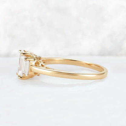 Cluster Emerald Cut Moissanite Three Stones Ring
