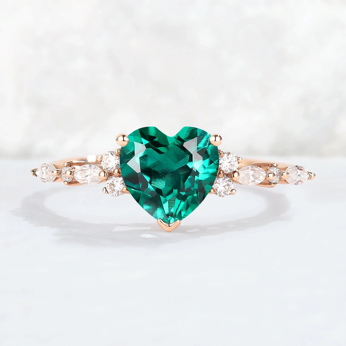 Cluster Heart Cut Emerald Gemstone Ring