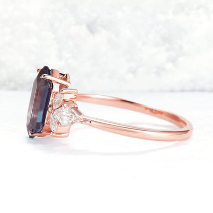 Cluster Hexagon Cut Alexandrite Gemstone Ring