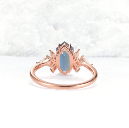 Cluster Hexagon Cut Alexandrite Gemstone Ring