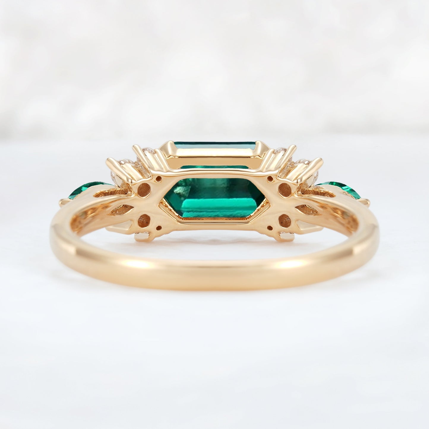 Cluster Hexagon Cut Emerald Bezel 14K Yellow Gold  Gemstone Ring