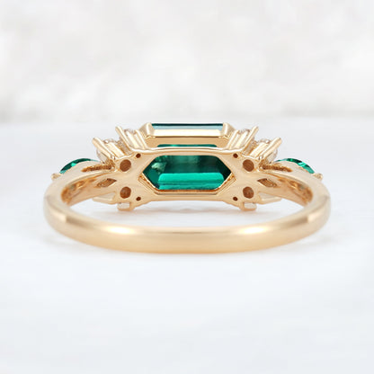 Cluster Hexagon Cut Emerald Bezel 14K Yellow Gold  Gemstone Ring