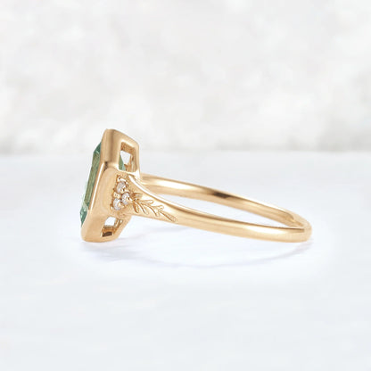 Cluster Hexagon Cut Green Sapphire Seven Gemstone Ring