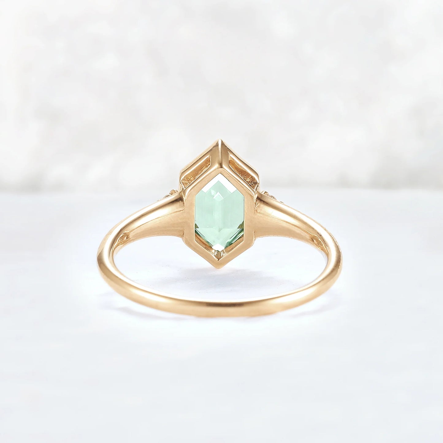 Cluster Hexagon Cut Green Sapphire Seven Gemstone Ring