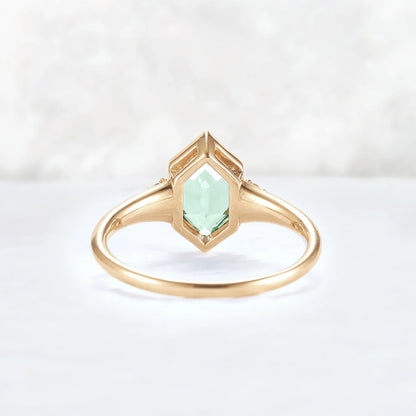 Cluster Hexagon Cut Green Sapphire Seven Gemstone Ring