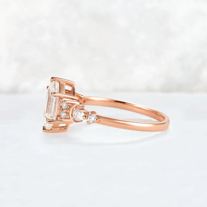 Cluster Hexagon Cut Moissanite Moon Gemstone Ring