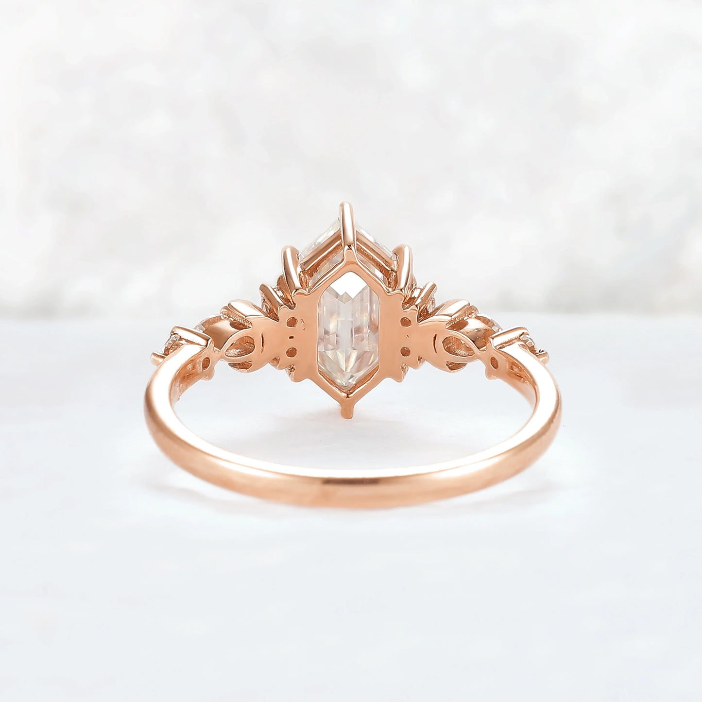 Cluster Hexagon Cut Moissanite Moon Gemstone Ring