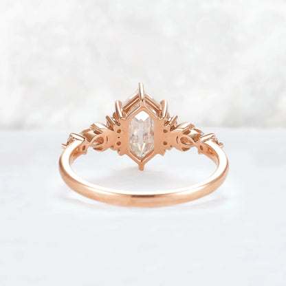Cluster Hexagon Cut Moissanite Moon Gemstone Ring