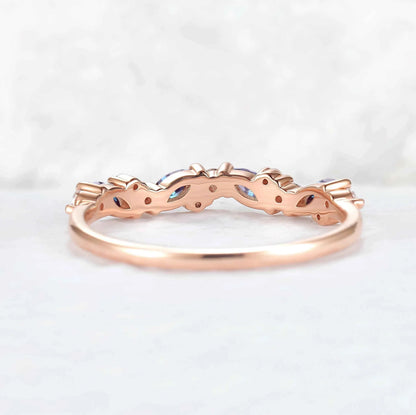 Cluster Marquise Cut Alexandrite and Round Moissanite Stacking Ring