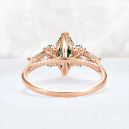 Cluster Marquise Cut Green Sapphire Seven Gemstone Ring