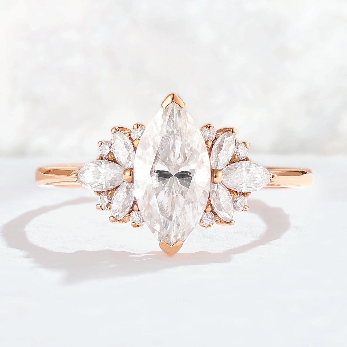 Cluster Marquise Cut Moissanite Petal Side Gemstone Ring