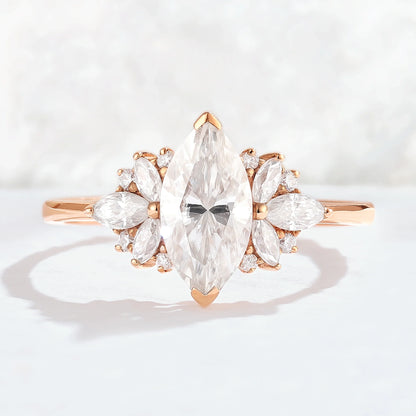 Cluster Marquise Cut Moissanite Petal Side Gemstone Ring