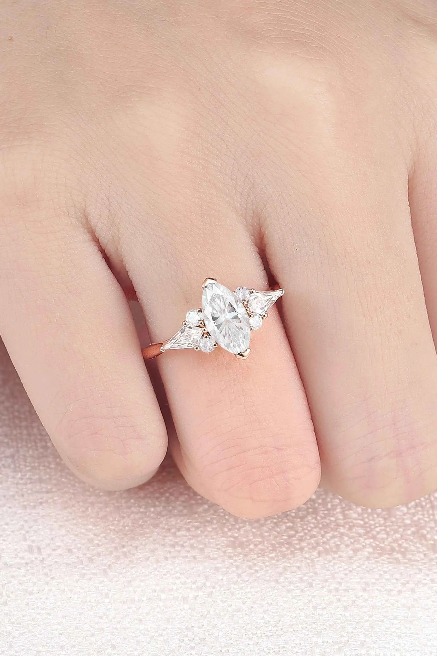 Cluster Marquise Cut Moissanite Seven Gemstone Ring
