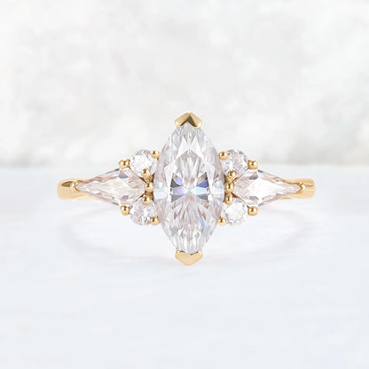 Cluster Marquise Cut Moissanite Seven Gemstone Ring