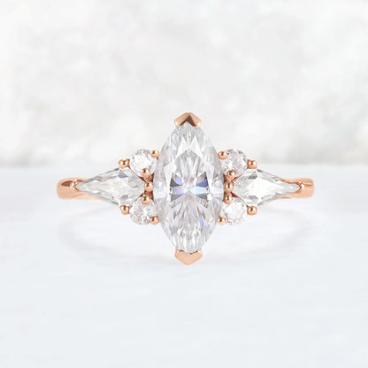 Cluster Marquise Cut Moissanite Seven Gemstone Ring