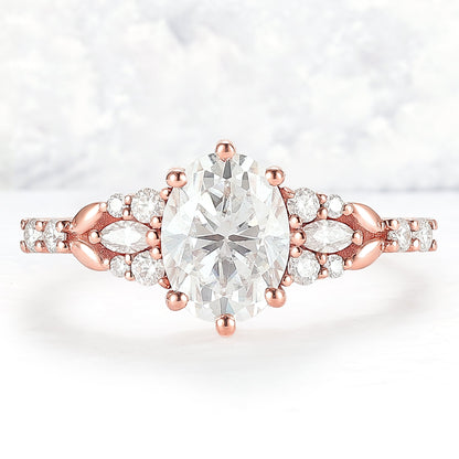 Cluster Oval Cut Moissanite Gemstone Ring