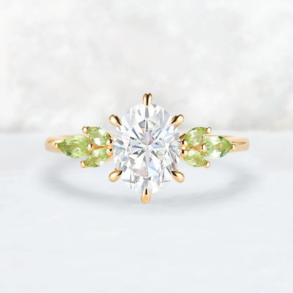 Cluster Oval Cut Moissanite Simple and Timeless Engagement Ring