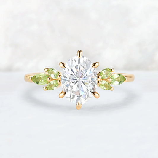 Cluster Oval Cut Moissanite Simple and Timeless Engagement Ring