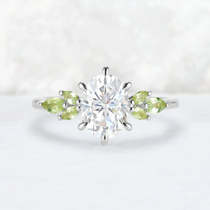 Cluster Oval Cut Moissanite Simple and Timeless Engagement Ring Set 2pcs